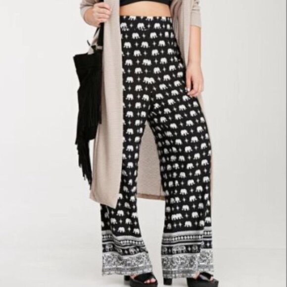 Forever 21 Elephant Print Palazzo Pants Size Small - Picture 2 of 7